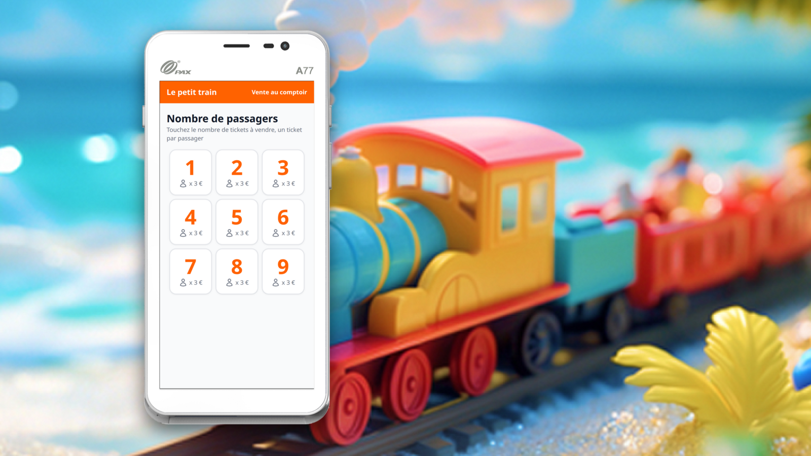 Vente de tickets au comptoir sur un PAX A77
