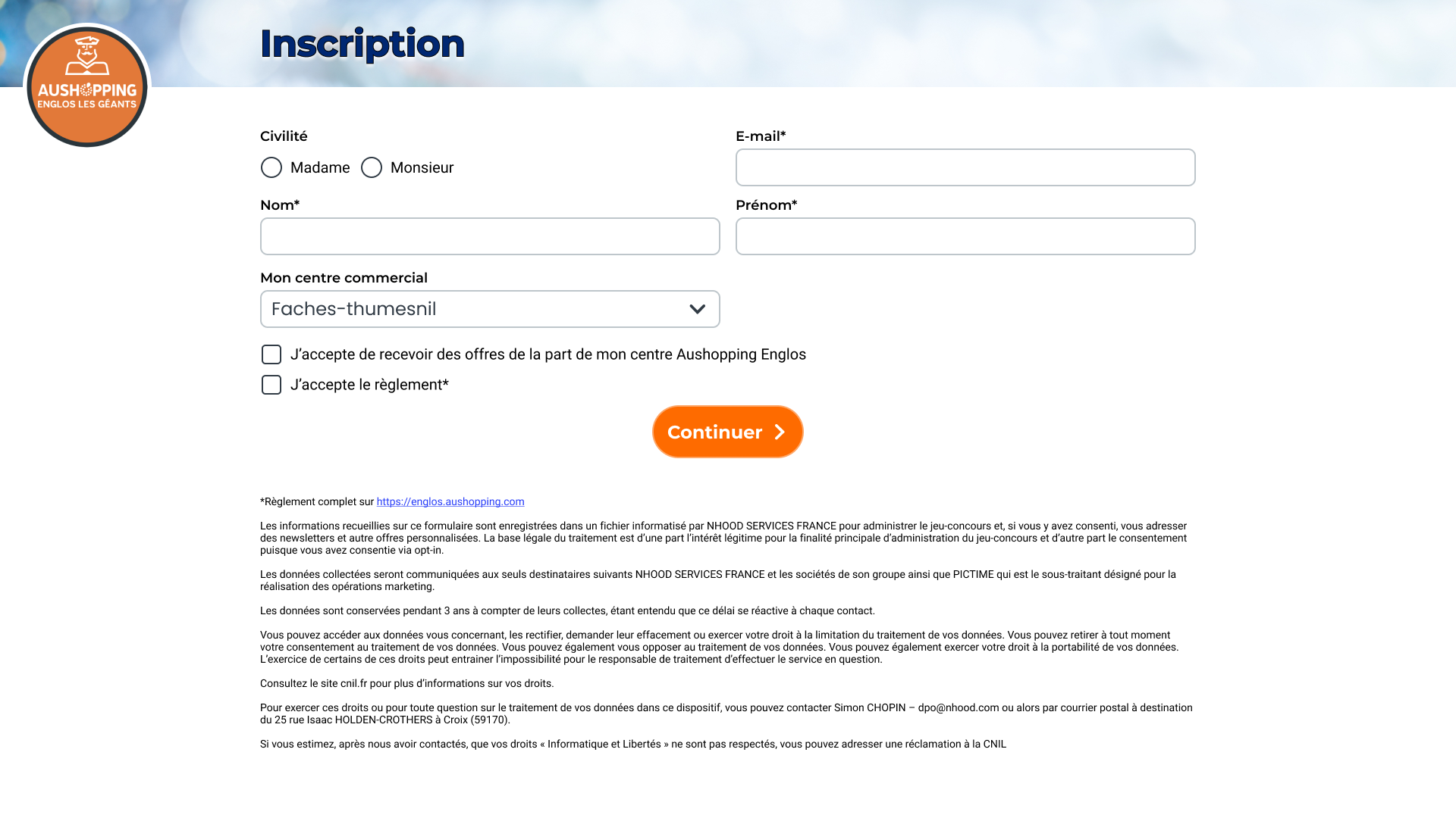 Enregistrement et paiement